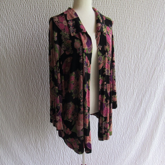 Colorful Travel Friendly Jacket Cardigan Top Pink Purple Asian Print 3X Womens - Picture 4 of 10
